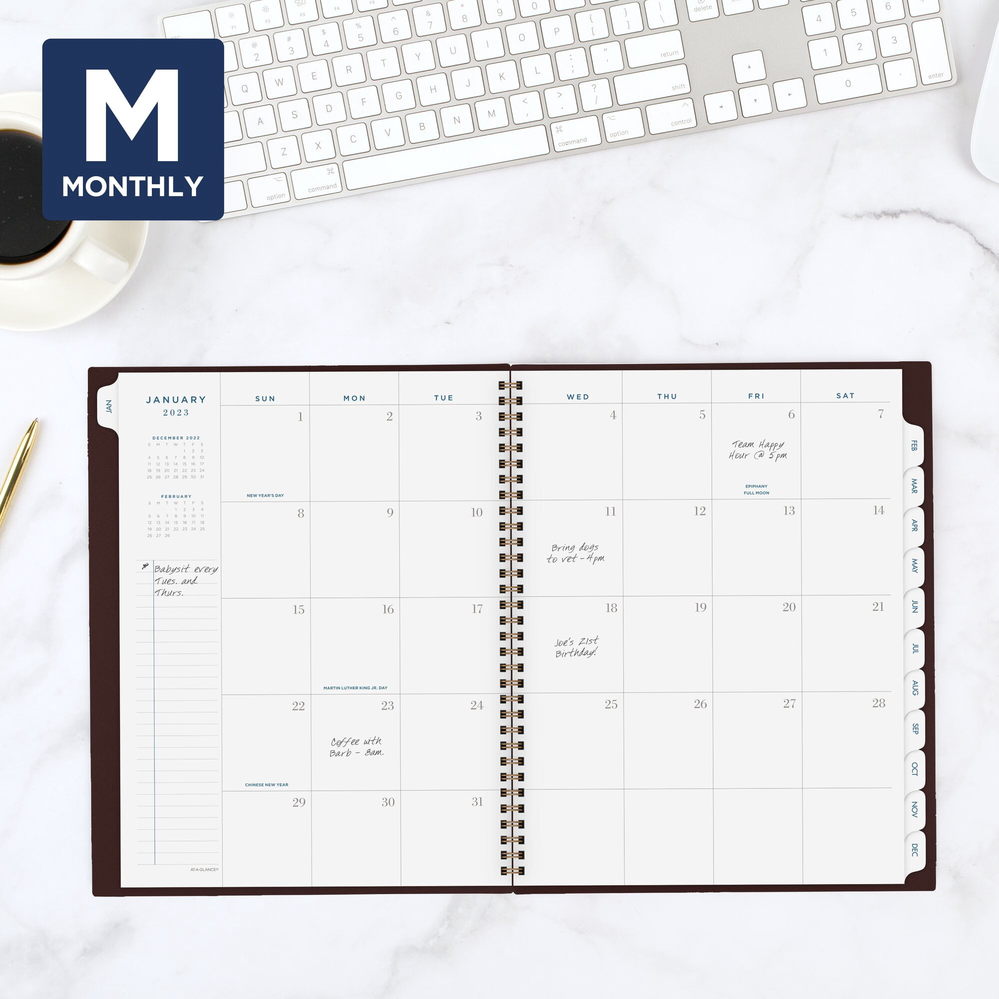AT-A-GLANCE Signature ColleCartonion Weekly Monthly Planner, 13 Month, 8 1/2" X 11", Brown, Jan 2026 - Jan 2027 - W.B. Mason