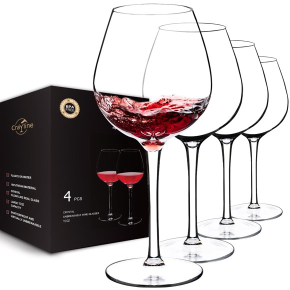 Juego de 4 copas de vino de plástico Crayline, 450 ml, sin BPA