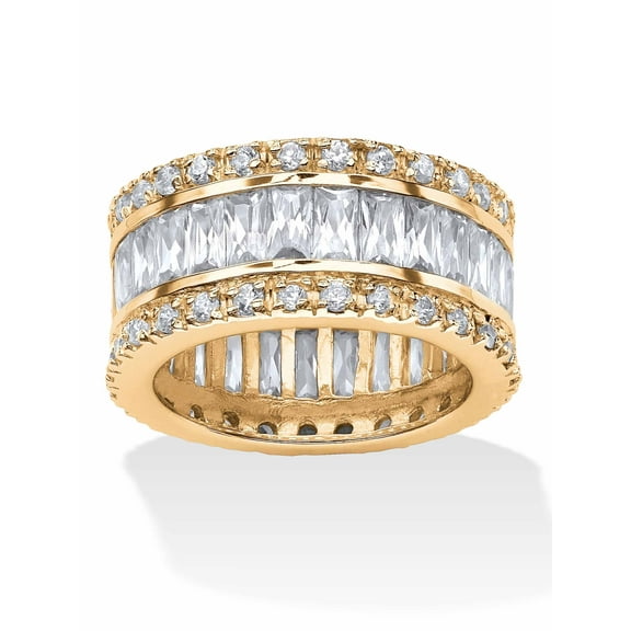 PalmBeach Jewelry 9.34 TCW Round and Emerald-Cut Cubic Zirconia Eternity Band Ring Yellow Gold-Plated or Platinum-Plated