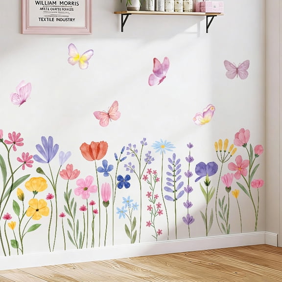 Maisha Wildflower Wall Decals Peel and Stick Removable Butterfly Wall Decal Removable Boho Flower Wall Decals for Bedroom Kitchen Living Room Vinyl Decorative Butterfly Wall Sticker Colorful Decor