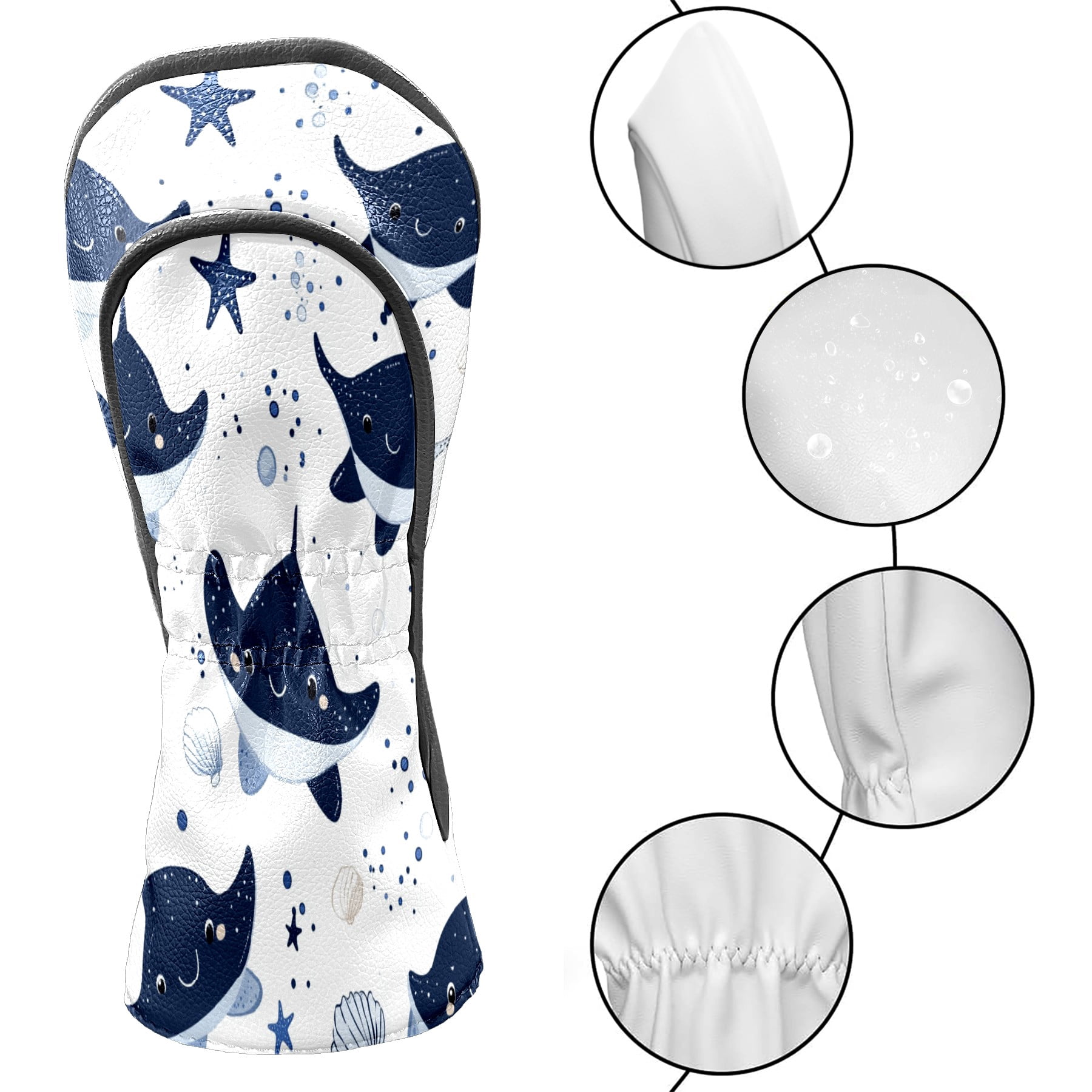 Golf Club Covers PU Leather Waterproof Head Covers for Fairway Woods Hybrids Bat Fish