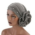 thumbnail image 2 of Eosunjian Fashion Faux Pearl Decor Big Flower Women Elastic Hat Soft Head Wrap Cap Gifts, 2 of 13