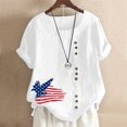 thumbnail image 2 of Mujeres Día de la Independencia Manga corta Casual Cuello redondo Impreso Botón suelto Túnica Camisa Blusa Tops Pompotops hkajfhjk467063, 2 of 5