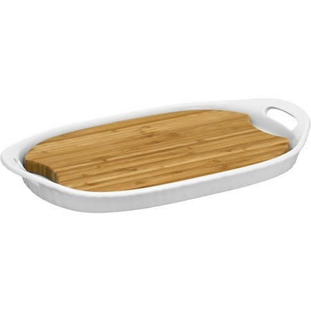 CorningWare French White III Platter with Wood Insert