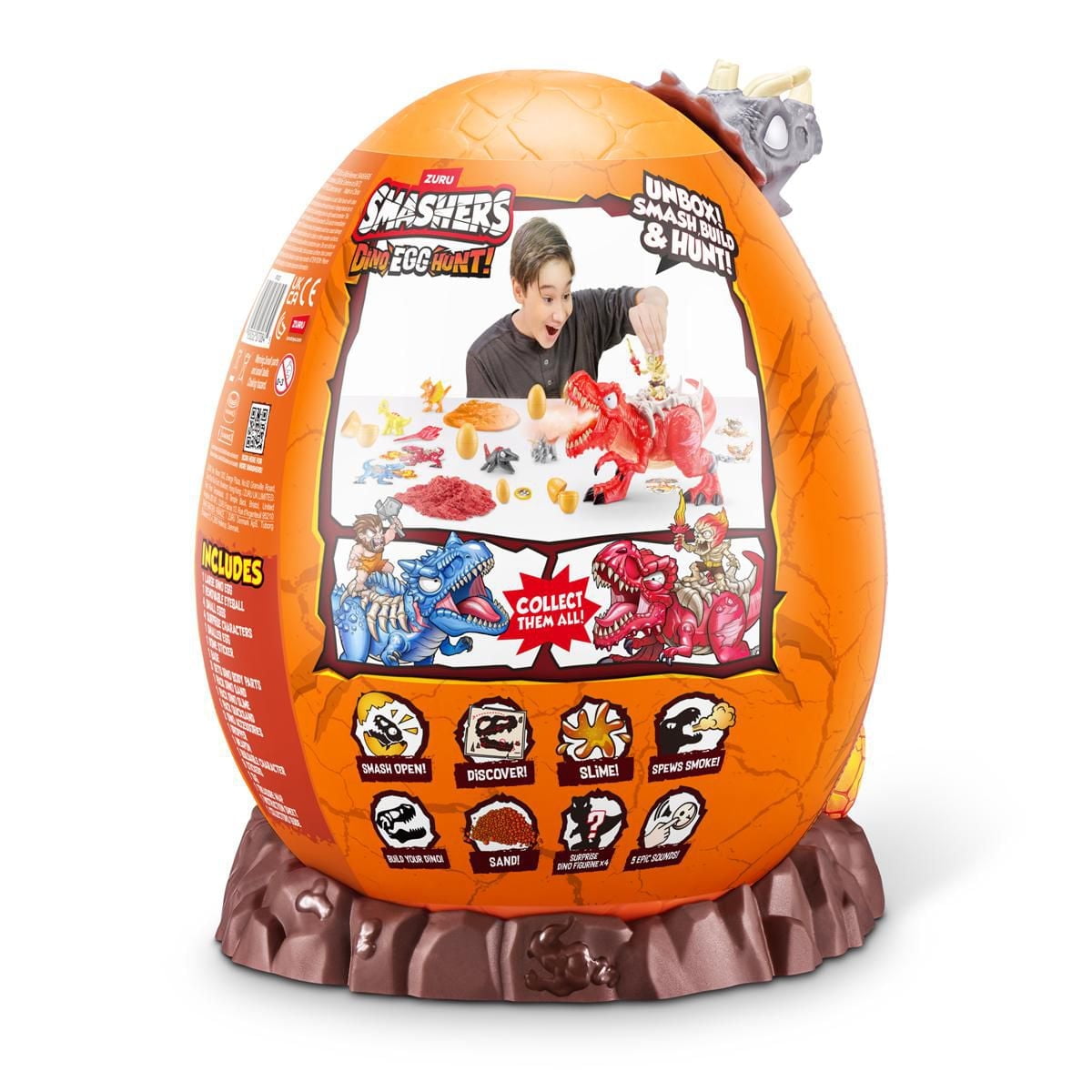 Smashers Dino Egg Hunt by ZURU, Light-Up Fire Breathing Dinosaur Themed Treasure Hunt Toy, Collectable Toy for Boys and Kids, Surprise Unboxing Skull