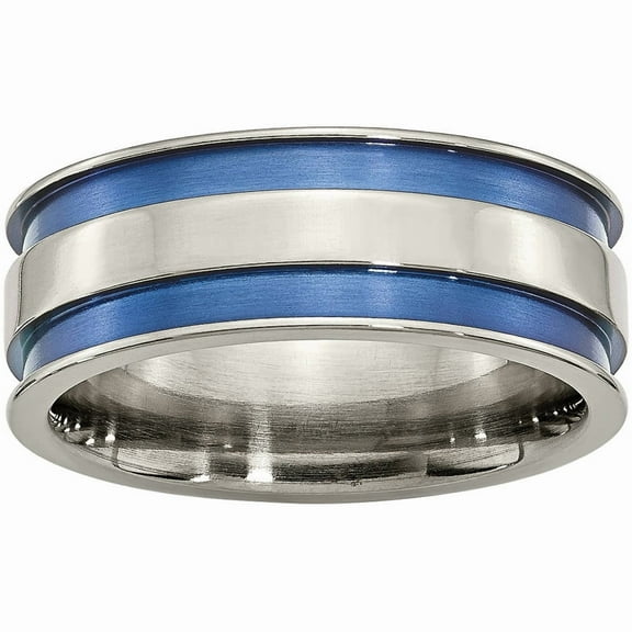 Titanium with Blue Double Groove 8.5mm Polished Band