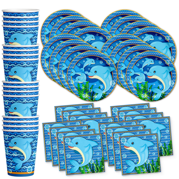 Dolphin Birthday Party Supplies Set Plates Napkins Cups Tableware Kit for 16