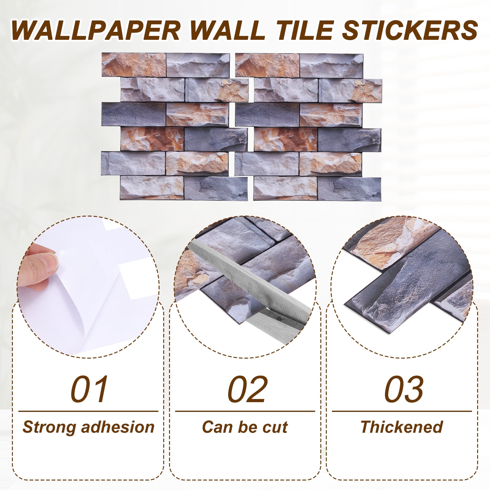 Uxcell 10Pcs Peel and Stick Backsplash Tiles 10.6" x 10.6" 3D Thickened Stone Texture Self-Adhesive Tile Stickers Wallpaper Wall for Kitchen Bathroom Bedroom, Grey Orange