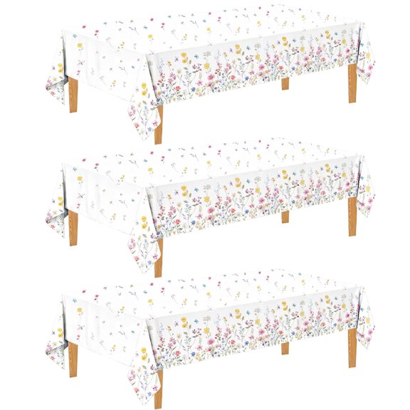 Wowhub Floral Plastic Tablecloth, 54 x 108 Inch wildflower Tablecloth Disposable for Rectangle Tables,Floral (Pack of 3)
