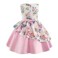 thumbnail image 4 of Edvintorg 2-8 Years Kids Dresses for Girls Floral Printed Irregular Hemline Princess Skirt Dress Bow Performance Suit Children's Girl Party Dress, 4 of 4