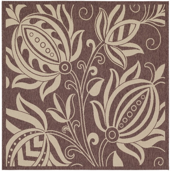 Safavieh Courtyard Crystal Floral Indoor/Outdoor Area Rug, Chocolate/Natural, 6'7" x 6'7" Square