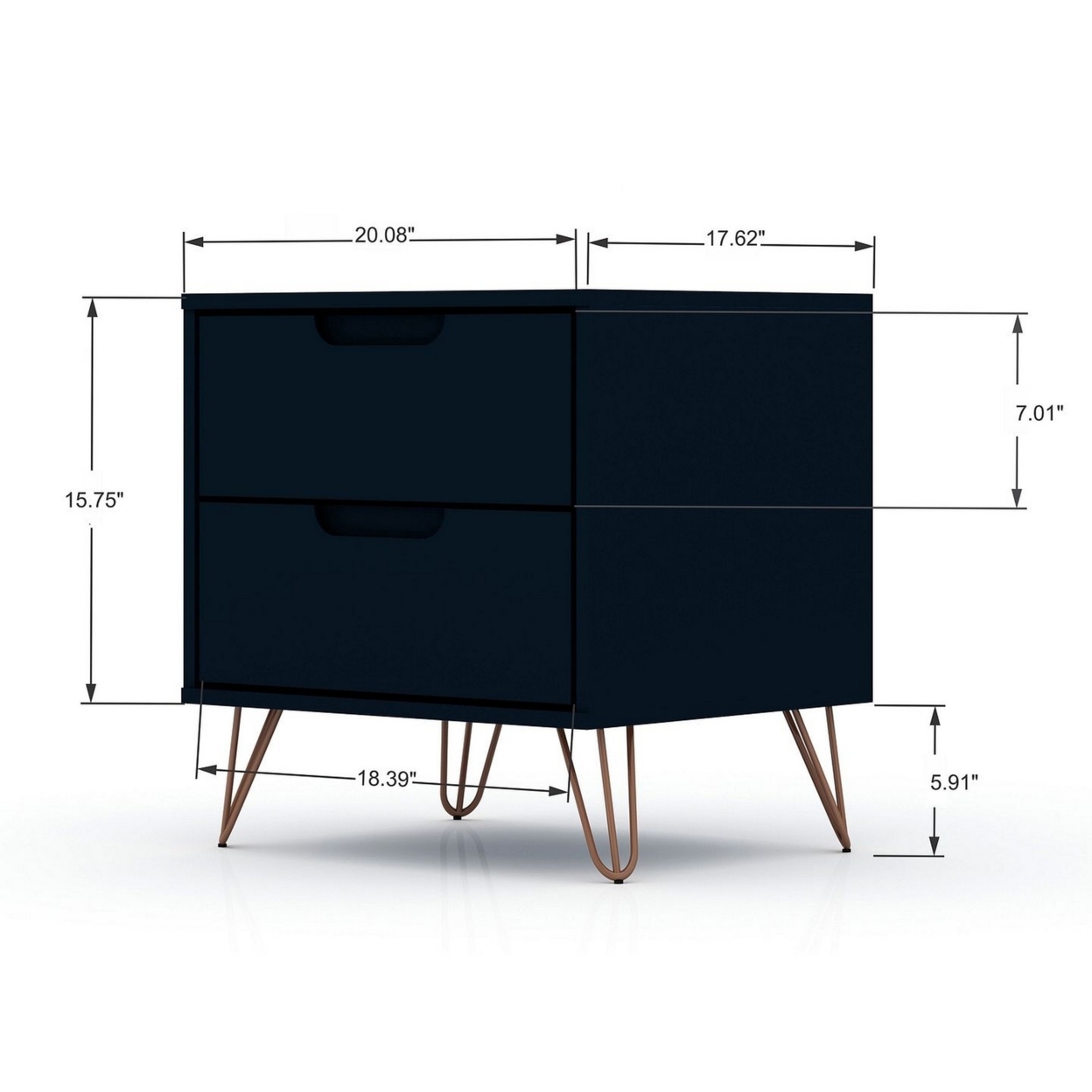 Rockefeller 2.0 Mid-Century- Modern Nightstand with 2-Drawer in Tatiana Midnight Blue - image 2 of 5