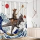 thumbnail image 5 of Divertida cortina de ducha con diseño de dinosaurio y gato, divertida y fresca, con ondas oceánicas japonesas, cortinas de ducha de tela impermeable (72 x 72 pulgadas, marrón), 5 of 5