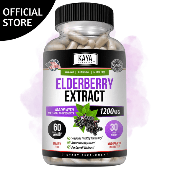 Kaya Naturals Elderberry Immune Support | Elderberry with Zinc and Vitamin C for Adults Elderberry Vitamins, Probiotics & Turmeric 1200mg Immune System Booster Capsules - 60 Count