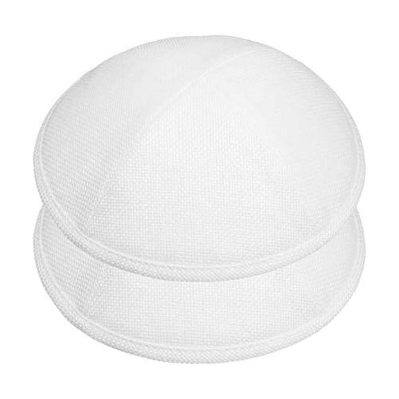 A&S Mezuzot Modern Linen Kippah for Men Yarmulke Cap Jewish Yamaka Hat Kippot Yarmulka Set of 2 - White