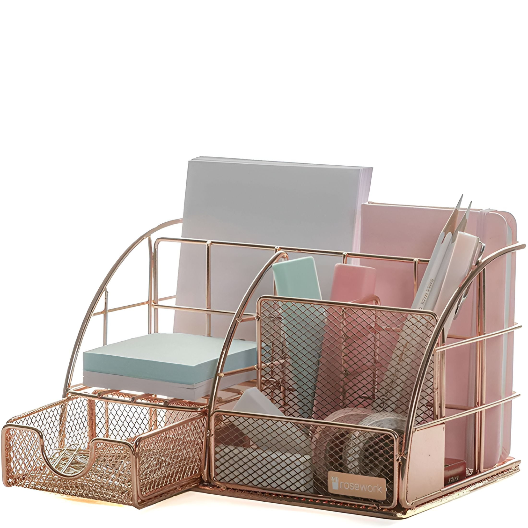 XIBUFE 2026 New Rose Gold Desk Organizers and Accessories Office Supplies Set Stapler,Pen Holder,Phone Holder,Pen Holders Pen Cups Desk Accessories Office Office Organizing Office Desk Supplies