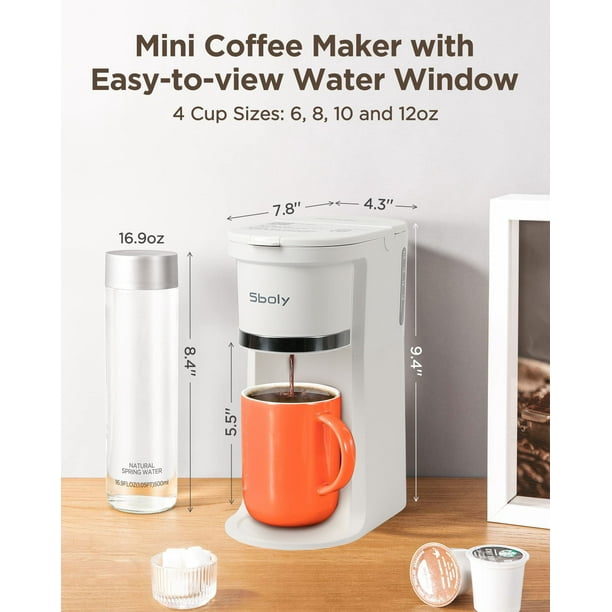 Sboly Mini Single Serve Coffee Maker Instant Coffee Maker One Cup for K Cup Ground Coffee 6 to 12 oz Brew Sizes Capsule Coffee Machine with Water