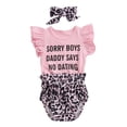 thumbnail image 3 of 3Pcs Personnalisé Bébé Tenue de Filles, Été Respirant Doux Style Rond Col Mouche Manches Lettre Romper + Short Imprimé Léopard + Ensemble de Coiffures Arc, 3 of 3