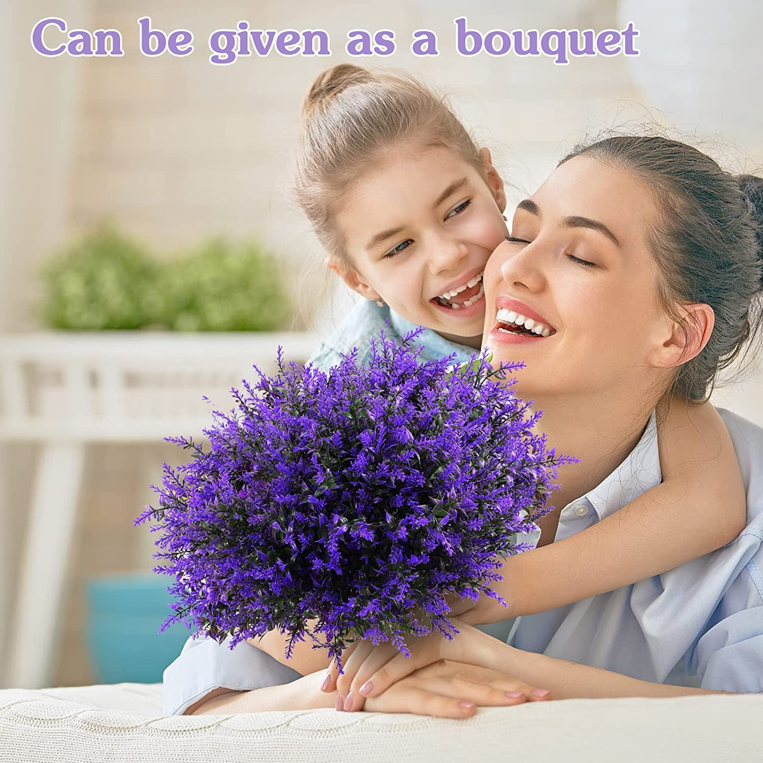 30 Bundles Artificial Lavender Flowers Outdoor UV Resistant Plastic Artificial Plants Fake Shrubs Flowers Greenery Bushes for Outside Indoor Garden Home Porch Box Decor Purple