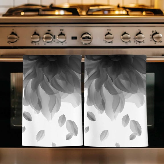 Modern Grey Kitchen Towels Set of 2, Gradient Floral Abstract Bohemian White Absorbent Dish Towels for Kitchen, Microfiber Hand Towel, Quick Drying Tea Towel for Cleaning Decorative Dishcloths