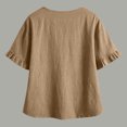 thumbnail image 4 of Perfectbot Women’s V-Neck Ruffle Short Sleeve Blouse, Henley Button-Down Casual Tunic Top, Lightweight Crinkle Cotton Shirt, 4 of 7