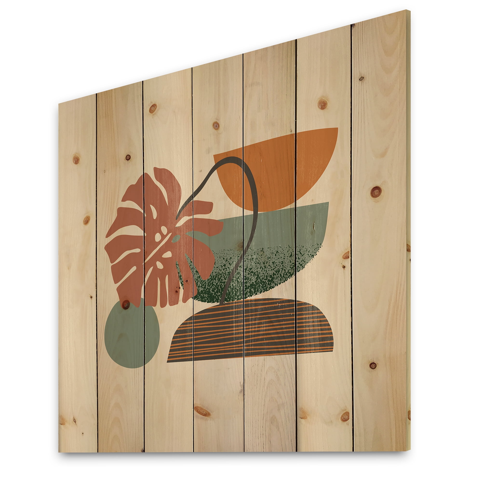 Designart 'Abstract Colorful Geometric Art Collage III' Modern Print on Natural Pine Wood