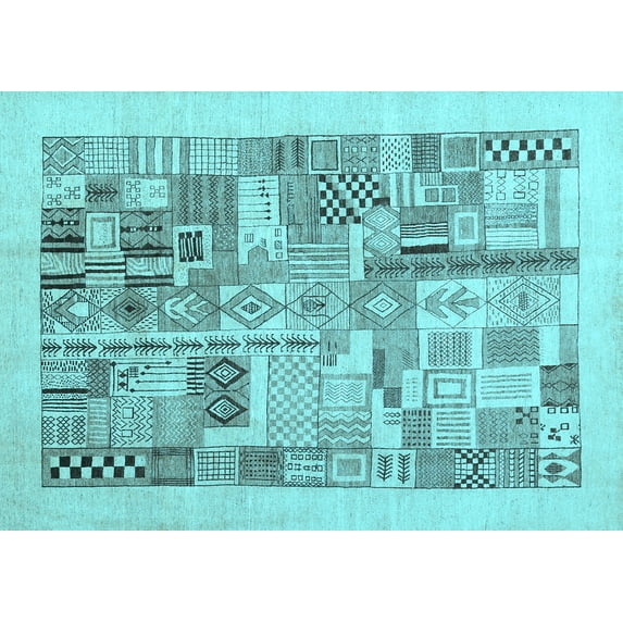 Ahgly Company Indoor Rectangle Abstract Light Blue Contemporary Area Rugs, 8' x 12'