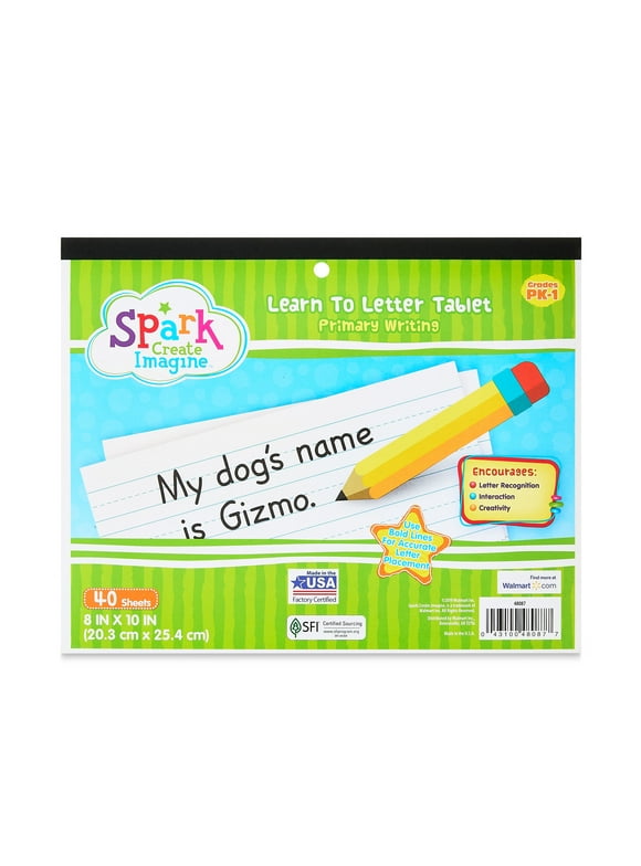 Spark Create Imagine Learn to Letter Writing Tablet Pad, Grades PK-1, 40 Pages, Journal, 10" x 8" (48087)