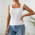 thumbnail image 2 of Fiaer Tank Tops for Women Scoop Neck Sleeveless Casual Solid Color Comfy Slim Fit Seamless Wide Strap Camisole Stretch Tops White XL, 2 of 5