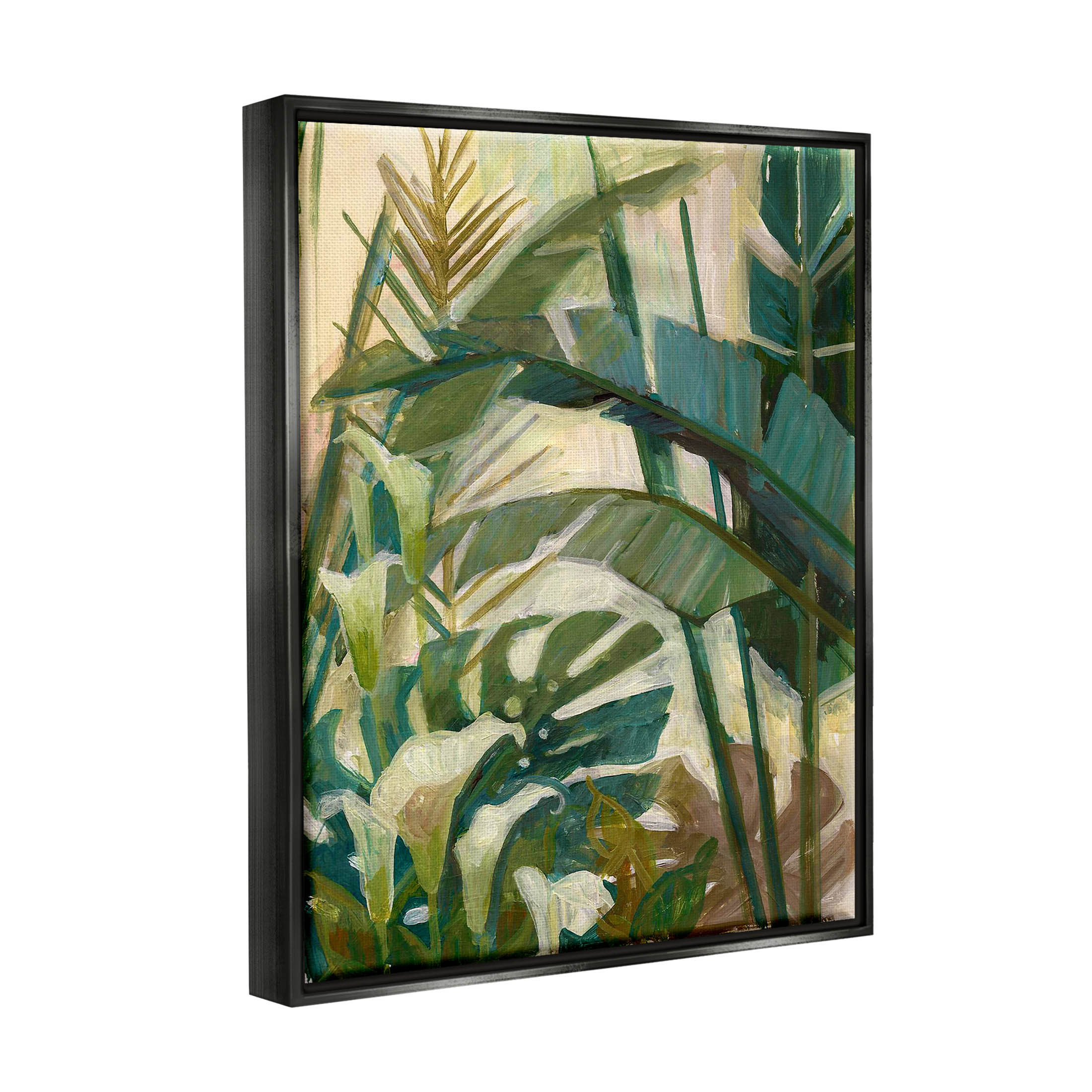 Tropical Jungle Plant Leaves Botanical & Floral Graphic Art Jet Black Framed Art Print Wall Art