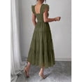 thumbnail image 5 of Army Green Womens Square Neck Ruffle Sleeve Tiered Tulle Midi Dress For Party Wedding Guest, 5 of 6