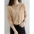 thumbnail image 6 of Womens Long Sleeve Button Up Knit Cardigan Light-Bodied 2026 Crewneck Button Down Sweaters for Women Yellow Camel M, 6 of 9
