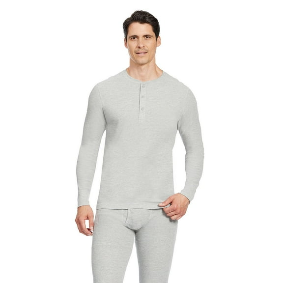 Men's Eddie Bauer Midweight Waffle Henley, Heather Gray, Medium