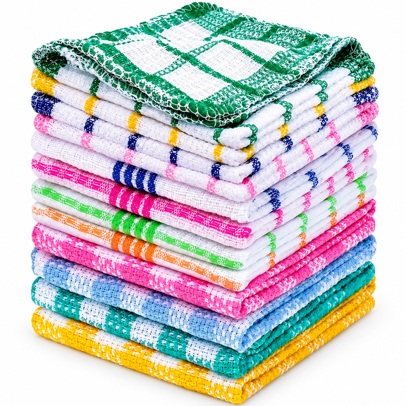NestlyLM 10 Pack Kitchen Dish Cloths are designed for everyday cleaning in the kitchen and around the home. Each cloth measures approximately 12 x 12 inches and features a soft, absorbent design suit
