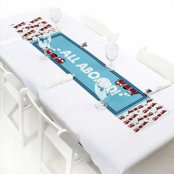 Big Dot of Happiness Railroad Party Crossing - Petite Steam Train Birthday Party or Baby Shower Paper Table Runner - 12 x 60 inches
