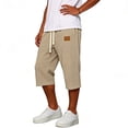 thumbnail image 5 of TKKCS Mens Waffle Capri Pants- Casual Summer Elastic Waist Drawstring Loose Fit Cropped Pants With Side Pockets Khaki Size S, 5 of 6