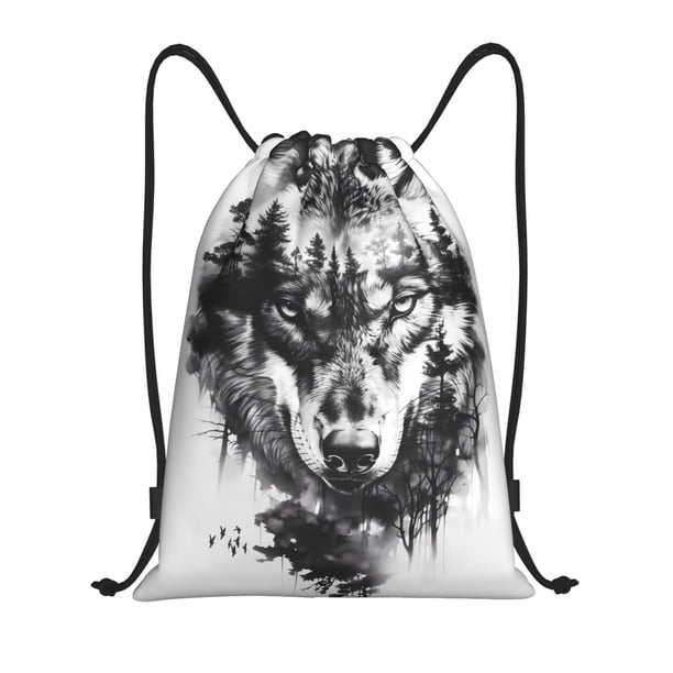 Fotbe Majestic Wolf Landscape Bolsa Mochila con Cordón Estampada, Bolsa de Gimnasio Deportiva, Bolsa Cinch, Bolsa con Cordón para Hombres y Mujeres-Medium