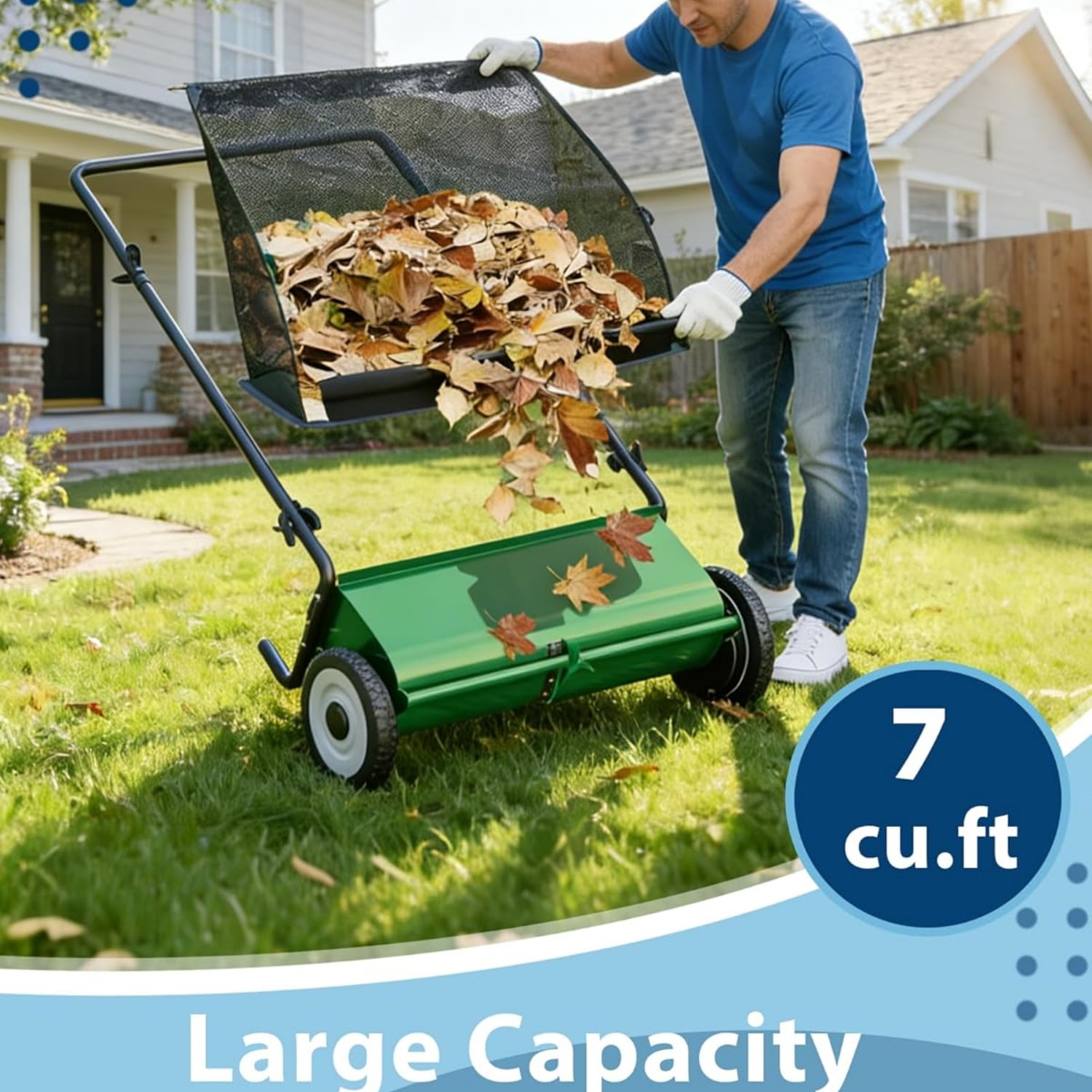 Riedhoff 26" Push Lawn Sweeper,4 Spinning Brushes, 7 Cu. Ft Capacity Collection Bag, Adjustable Height, Green