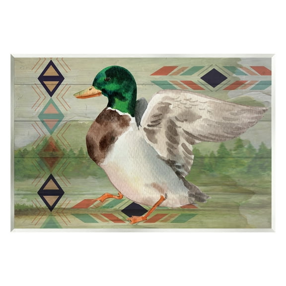 Stupell Patterned Rustic Mallard Duck Animals & Insects Painting Wall Plaque Unframed Art Print Wall Art