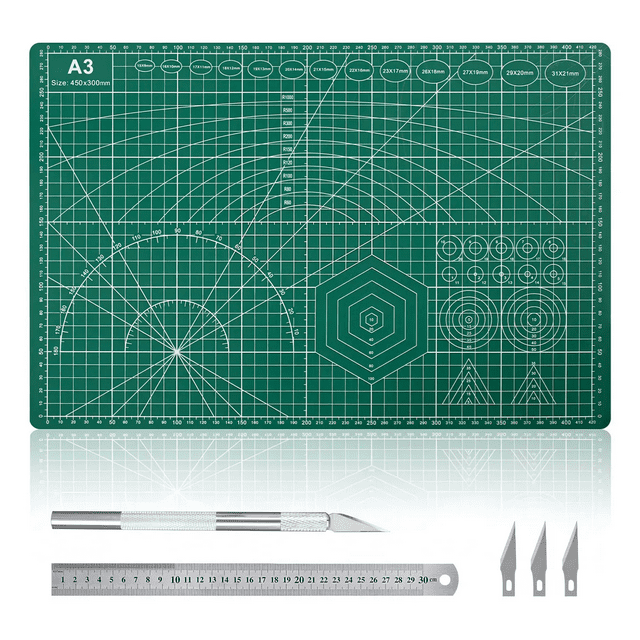 Tapete de Corte A3 con Cuchillo Regla, 45x30 cm Alfombrilla Corte Autorregenerable Xtellar verde