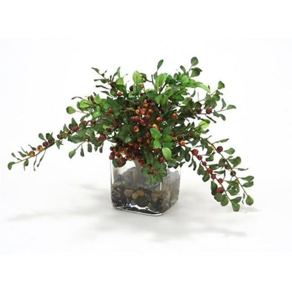 Distinctive Designs International  16160 Waterlook Faux Burgundy Berries With Silk Foliage In A Glass Square