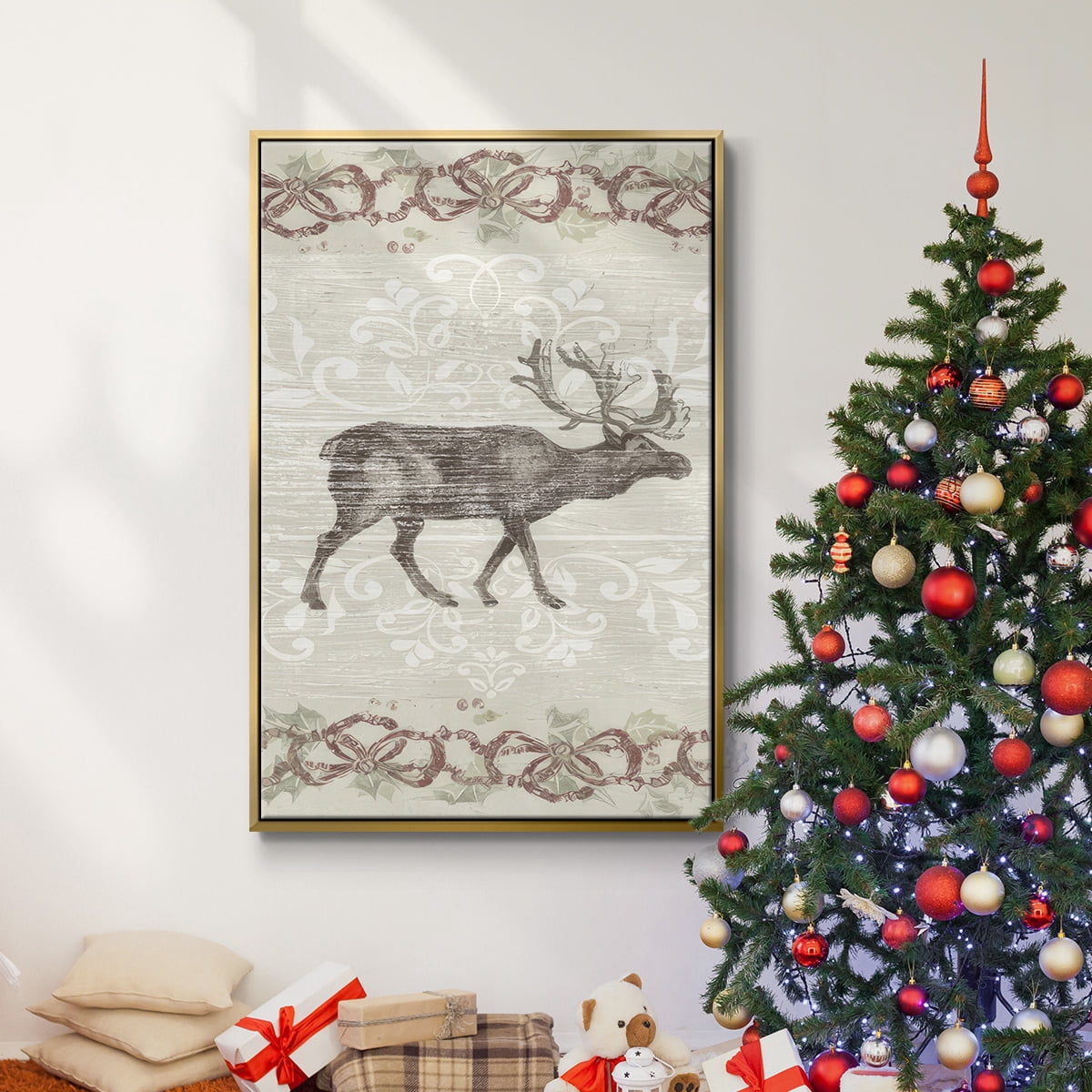 Cabin Christmas Collection B - Framed Gallery Wrapped Holiday Canvas - 25 x 37 - Gold Frame