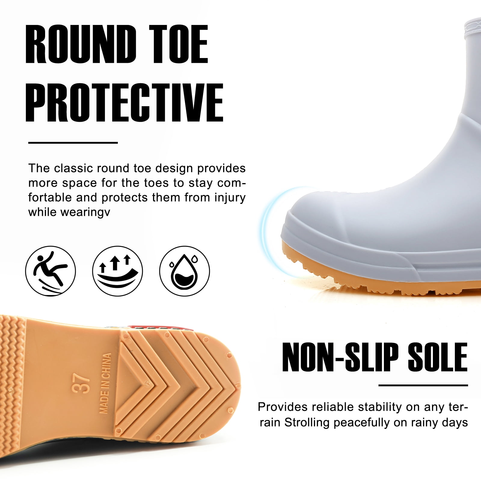 Rain Boots Women and Men Superior Anti-Slip Waterproof Rubber Boots Casual Chealsea Classic Ankle Boots Durable Rain Shoes Mud Rubber Booties for Work PVC Garden Shoes for Sailing Fishing and Camping