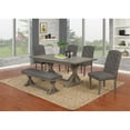 thumbnail image 2 of Rustic Wood Dining Bench Upholstered with Gray Linen Fabric, 2 of 2