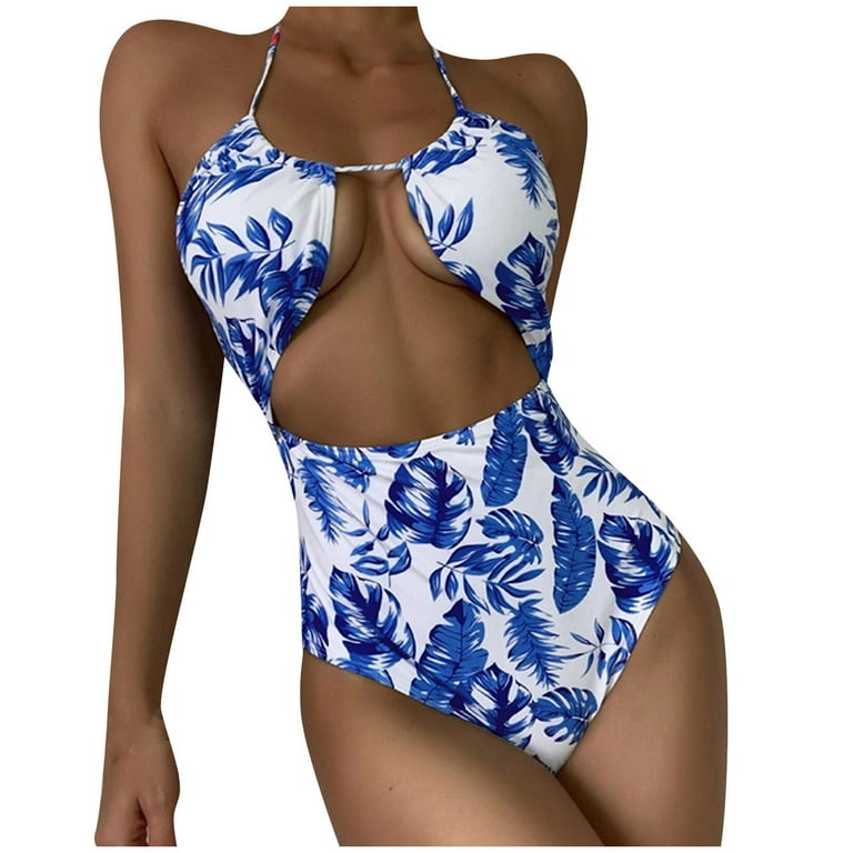 Finelylove Swimsuits Padded Sport Bra Style Bikini Blue L