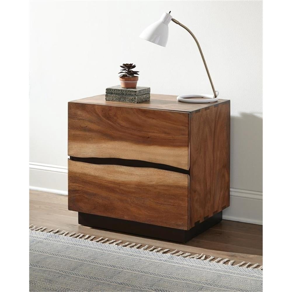 Maklaine Contemporary 2-drawer Wood Nightstand Smokey Walnut and Brown