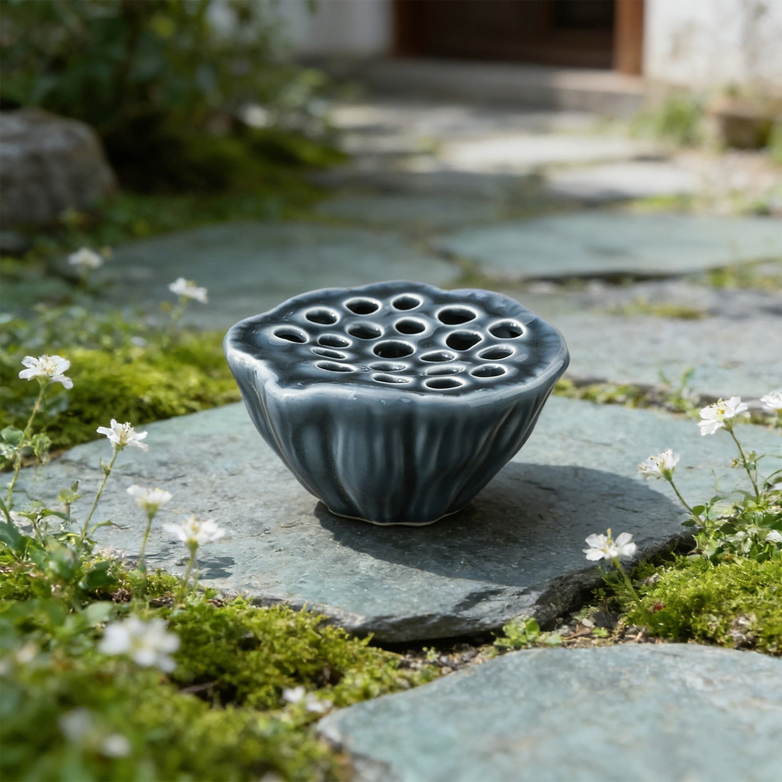 Ceramic Lotus Pod Vase Chinese Style Flower Arrangement For Dried Fresh Hydroponic Plants Tea Table Decor Blue