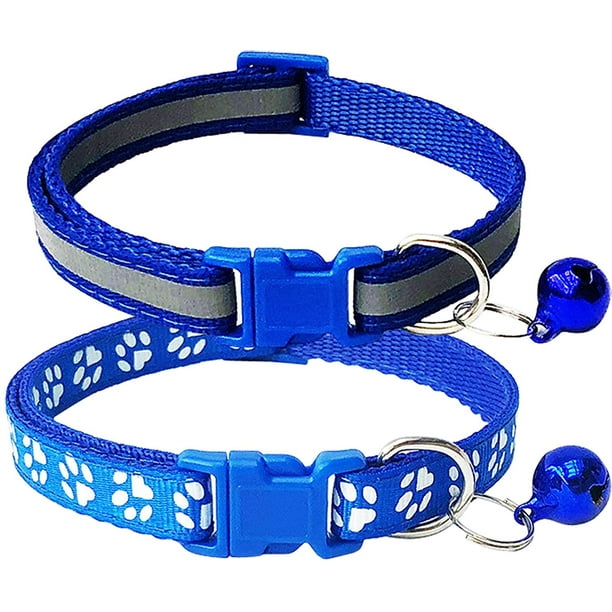 Paquete de 2 huellas y collar reflectante para gatos con cascabel Collar básico para perros y gatos Hebilla Collar ajustable de poliéster para perros y gatos o cinturones de seguridad Xemadio WMZL-635-2
