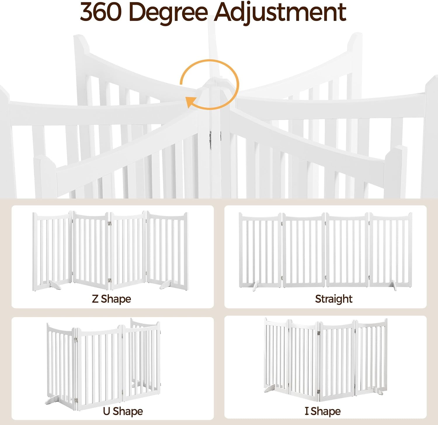 36" H Extra Tall Freestanding Pet Gate 4-Panel Wooden Dog Fence with 2 Support Feet Folding Dog Gate for Indoor, Stairs, Doorways, Halls, Kitchen Wooden Pet Barrier White, 79.5" L x 36" H