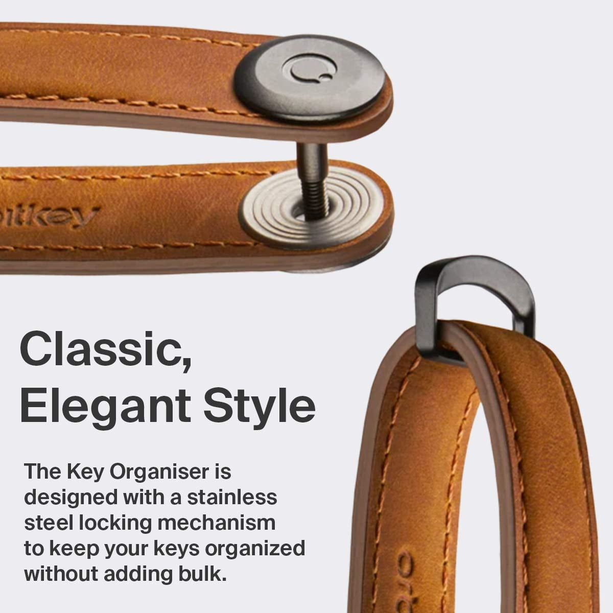 Orbitkey Leather Keychain Organizer - Cognac, Holds 7 Keys (4.7")